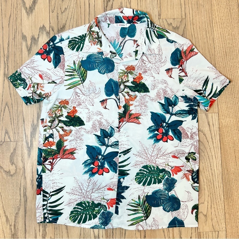 PatPat Men’s Hawaiian Print Lightweight Button Down Top Size Large
